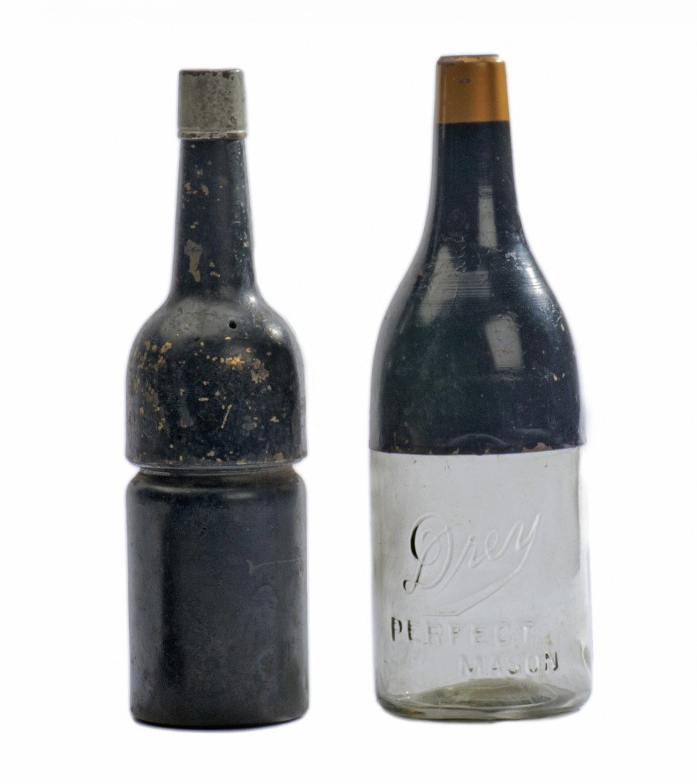 Dove/Rat Bottles. American [?], ca. 1920s: Dove/Rat Bottles. American [?], ca. 1920s. Two vintage props that represent bottles of wine. When cracked open, a dove or guinea pig – with a borrowed ring tied around its neck – was produced from
