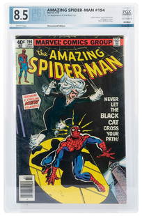 The Amazing Spider-Man No. 194. Marvel, ca. 1979. PGX 8.5 g...: The Amazing Spider-Man No. 194. Marvel, ca. 1979. PGX 8.5 graded copy. The first appearance of the Black Cat. Newsstand edition. White pages. Art by Keith Pollard and Frank Giacoia.