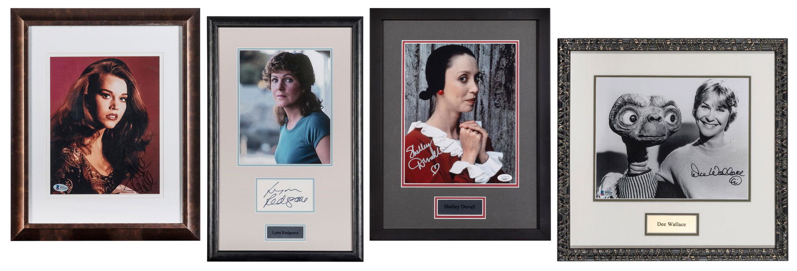 [ACTRESSES]. Group of 4 signed photographs or cards. [V.p.,...: [ACTRESSES]. Group of 4 signed photographs or cards. [V.p., v.d.]. 3 signed photographs, 1 signed card, by the following actresses: Shelley Duvall, Dee Wallace, Lynn Redgrave, Jane Fonda. All are matt