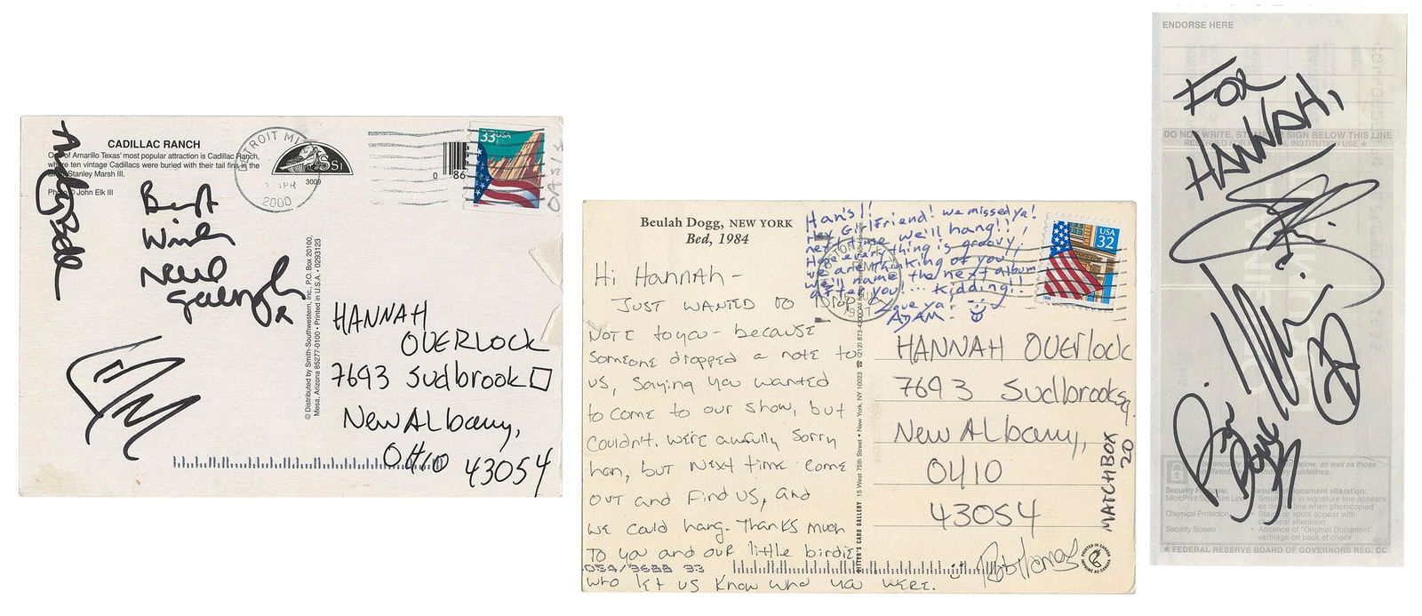 [ROCK PERFORMERS]. Group of three signed items by rock grou... (1 of 1)