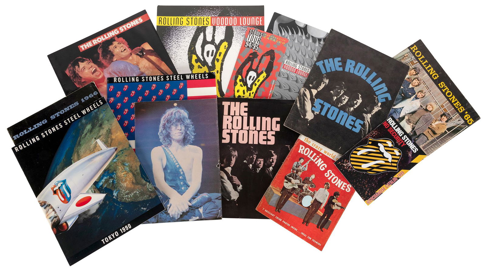 THE ROLLING STONES. Group of 11 tour programs or magazines ...: THE ROLLING STONES. Group of 11 tour programs or magazines and 5 merchandise catalogs. Including 2 copies of the program for their first North American tour from 1964, including the rare first issue w