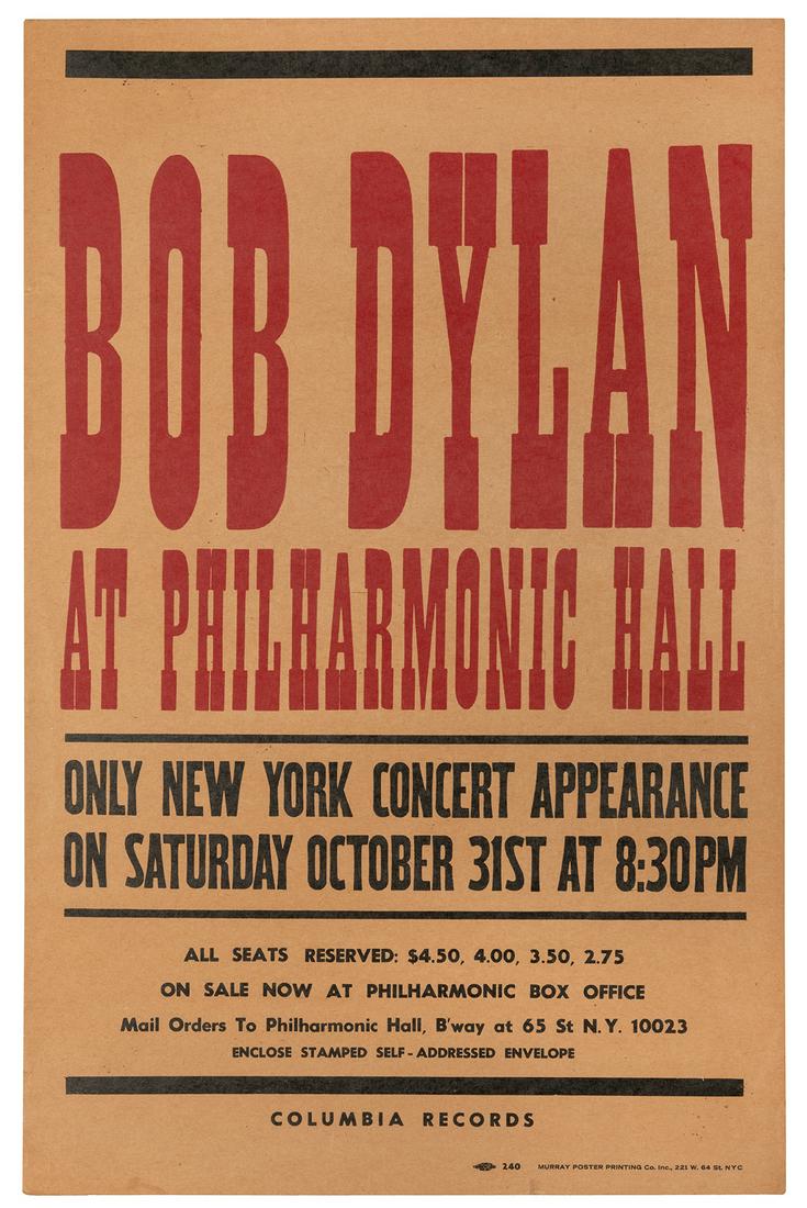 DYLAN, Bob (b. 1941). Bob Dylan at Philharmonic Hall Only ... (1 of 3)