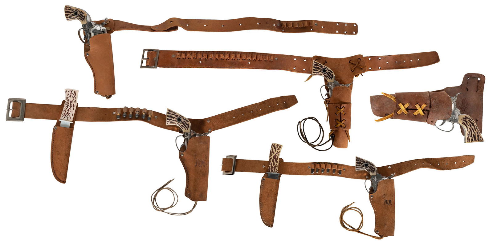 Group of 5 Shootiní Shot cowhide holsters and belts, 2 with... (1 of 6)