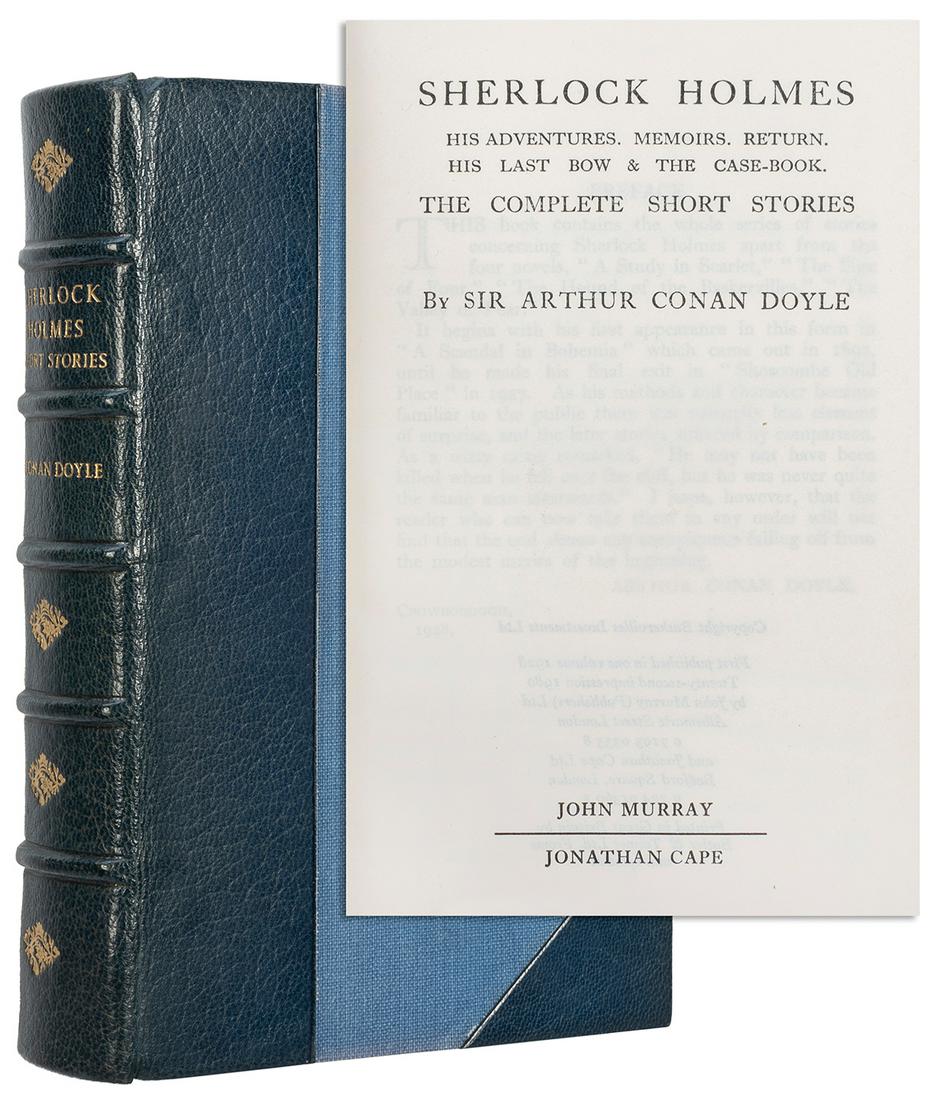 DOYLE, Arthur Conan (1859-1930). Sherlock Holmes His Advent...: DOYLE, Arthur Conan (1859-1930). Sherlock Holmes His Adventures, Memoirs, Return, His Last Bow & The Case-Book. The Complete Short Stories. London: John Murray and Jonathan Cape, [1980]. 8 vo. Half bl