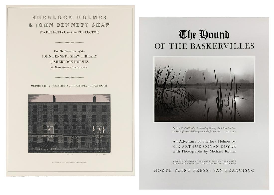 [SHERLOCKIANA]. A pair of posters, including: SCHANILEC, Ga...: [SHERLOCKIANA]. A pair of posters, including: SCHANILEC, Gaylord. Sherlock Holmes & John Bennett Shaw The Detective and the Collector. Minneapolis: Midnight Paper Sales, 1995. Poster for the dedicatio