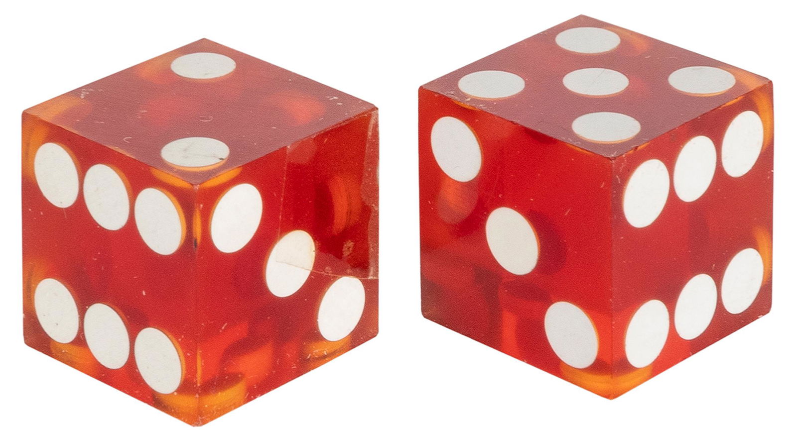 Gaffed Red Magnetic Dice Pair. One is “D3”, the other “D4”;... (1 of 1)