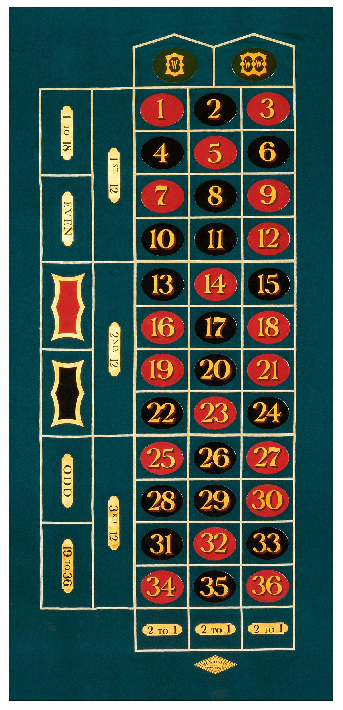 Roulette Layout. Reno: B.C. Wills, ca. 1955. Deep green fel... (1 of 1)