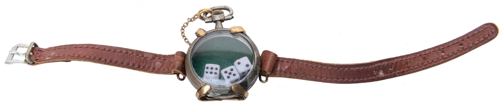 Dice Wrist Watch with Band. Circa 1900.Three dice under a b... (1 of 2)