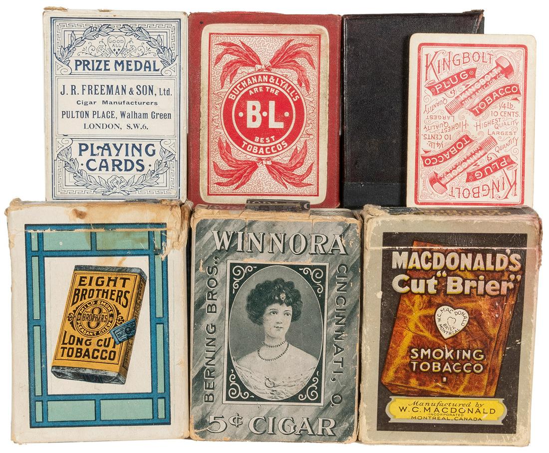 [TOBACCIANA]. Group of 6 decks of tobacco advertising playi... (1 of 2)
