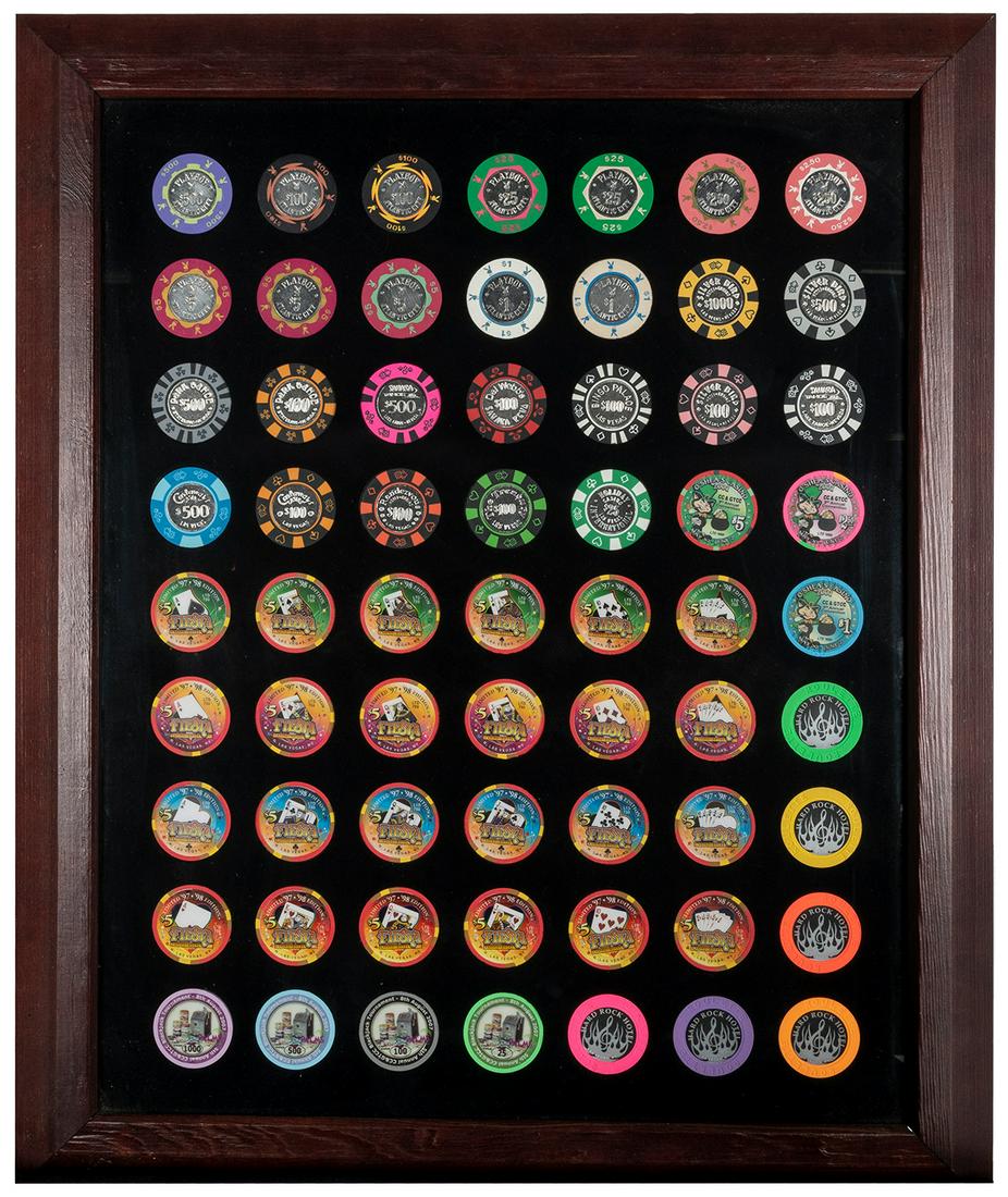 Framed casino chip display (72). Display of chips from Las ... (1 of 1)