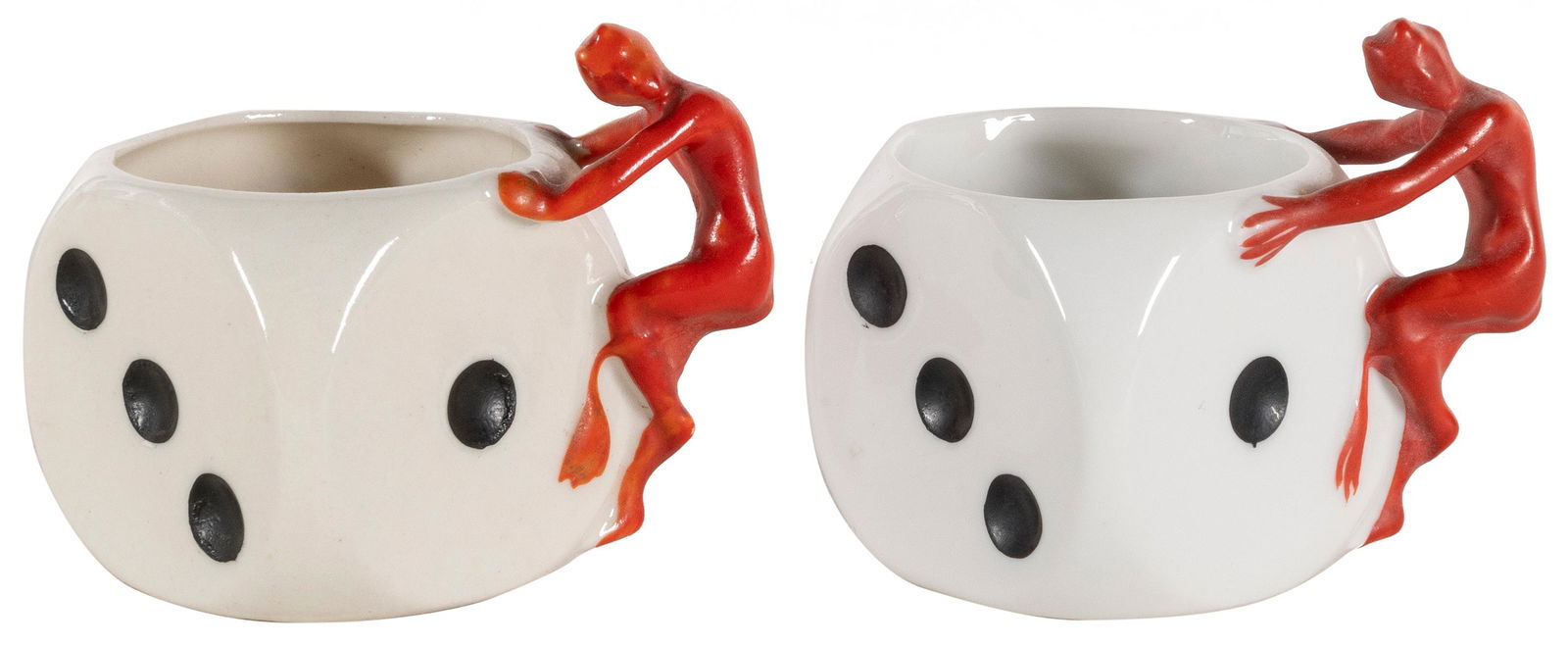 Royal Bayreuth Devil & Dice Pair of Demitasse Cups. Green m... (1 of 2)