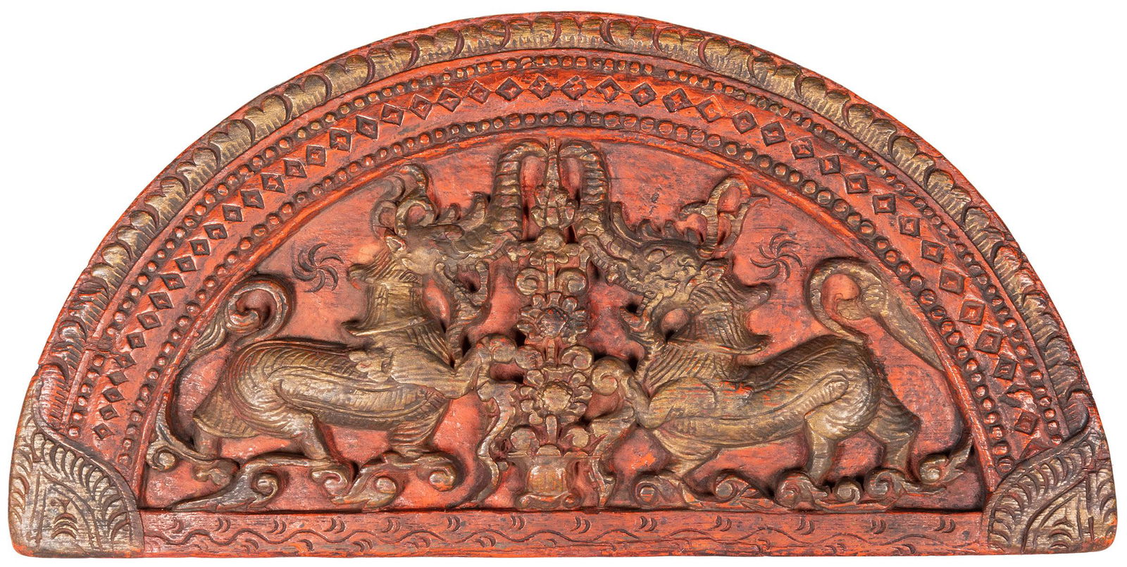 Large carved painted wooden opium box. [China or Thailand (... (1 of 3)