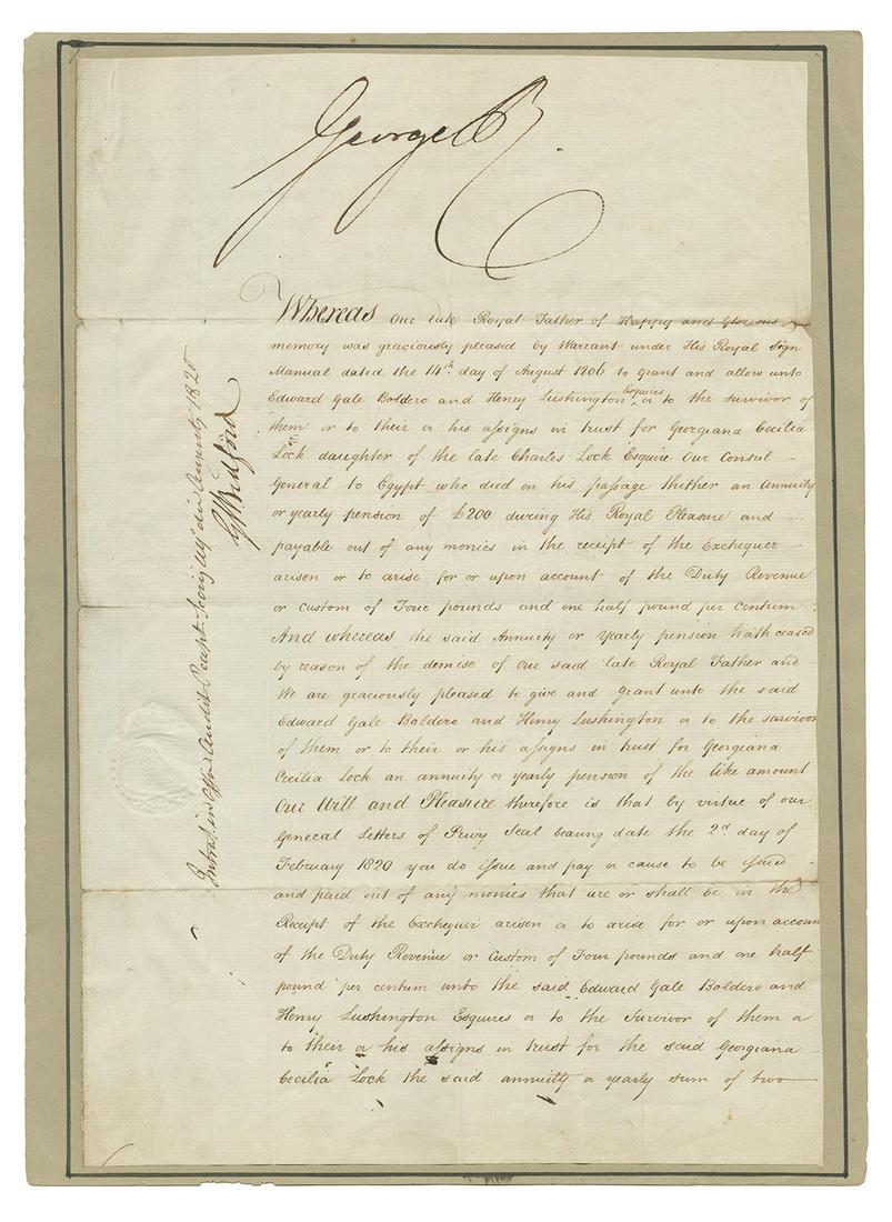 GEORGE IV, KING OF ENGLAND (1762-1830). Manuscript document... (1 of 1)