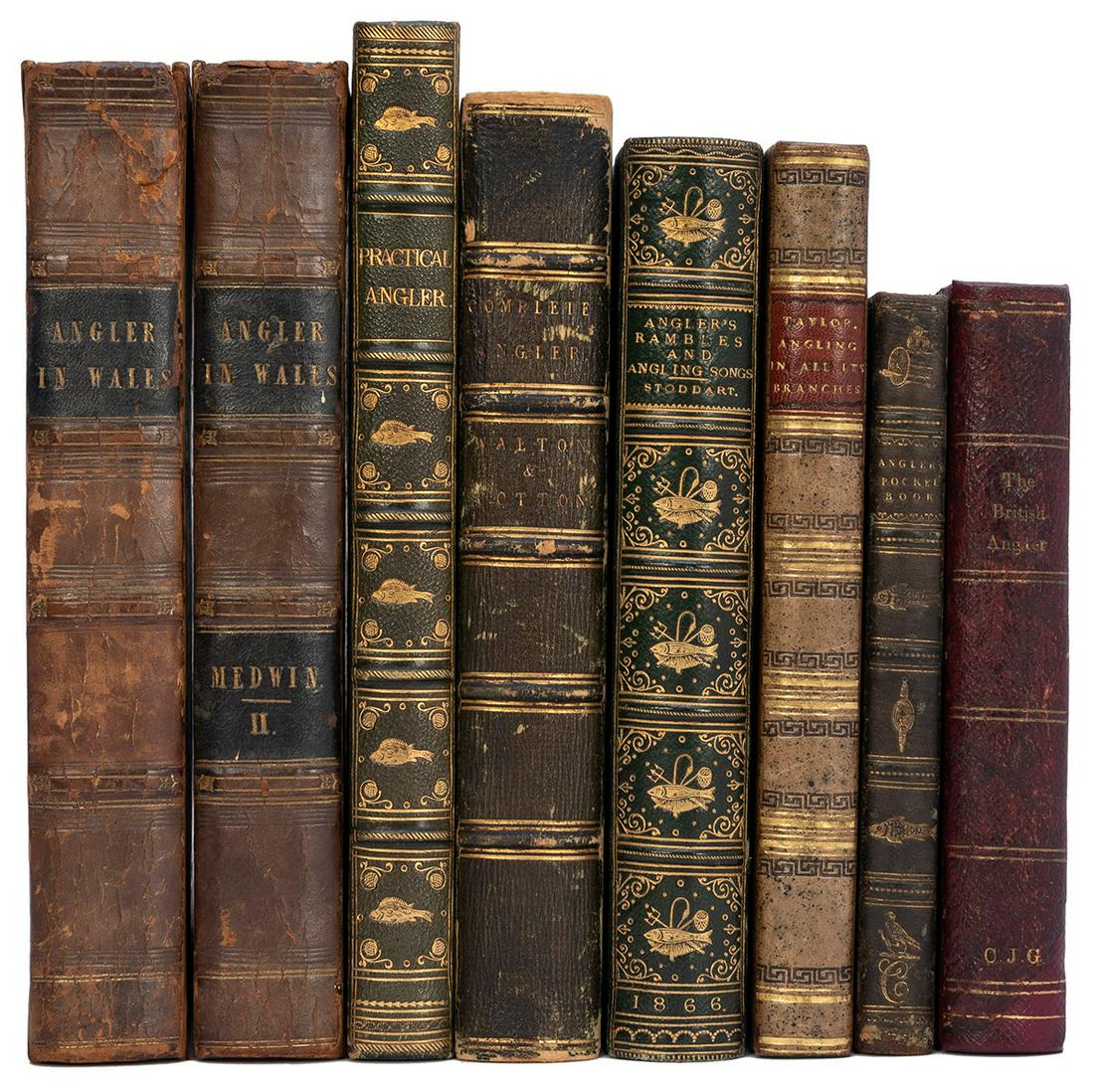[ANGLING]. A group of 8 titles, including: WILLIAMSON, J...: [ANGLING]. A group of 8 titles, including: WILLIAMSON, John. The British Angler… London: for J. Hodges, 1740. Engraved frontispiece and 2 engraved folding plates. Half contemporary morocco (reba