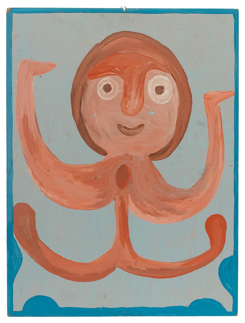 TOLLIVER, Mose (American, 1915-2006) Erotic Abstract Figure...: TOLLIVER, Mose (American, 1915-2006) Erotic Abstract Figure. ca. 1980s. House paint on masonite. 24 x 18”. Tolliver was born and raised near Montgomery, Alabama. In the 1960s, he suffered a terr