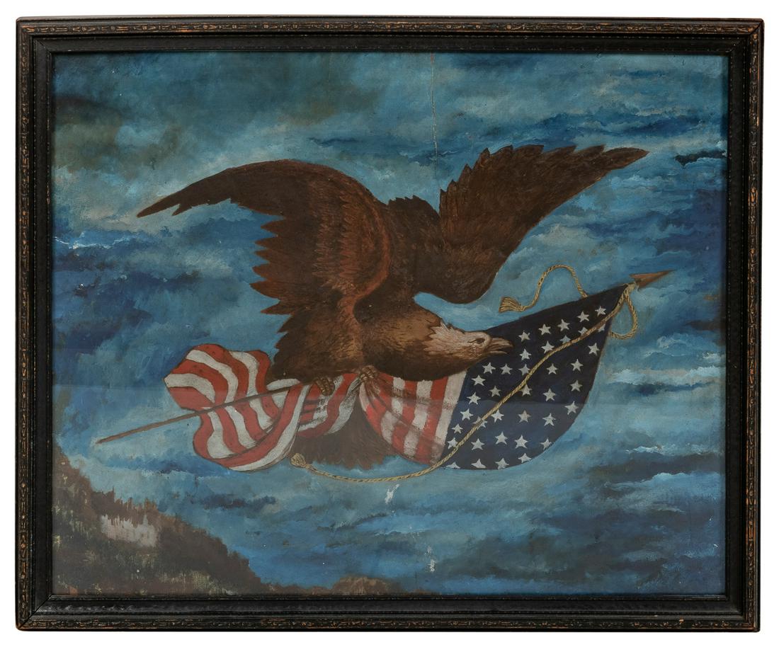 [AMERICAN FOLK ART]. Eagle and Flag Painting. [N.d.]. Oil o... (1 of 1)