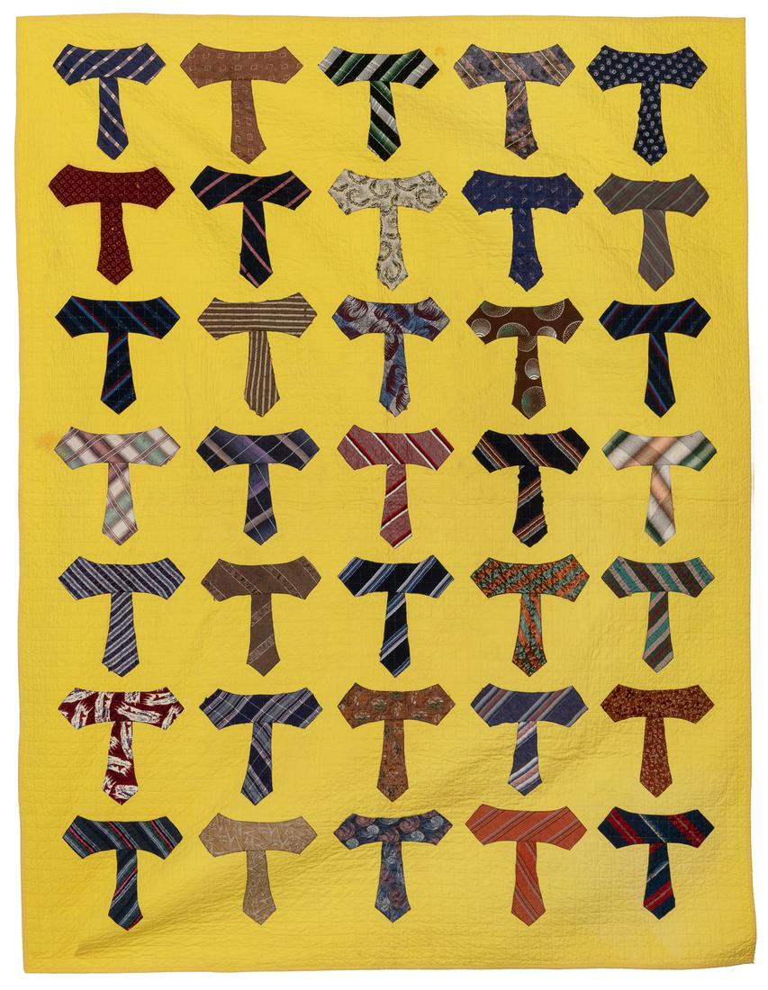[FOLK ART QUILT]. Tie Quilt. ca. 1950s. Various patterned f... (1 of 1)