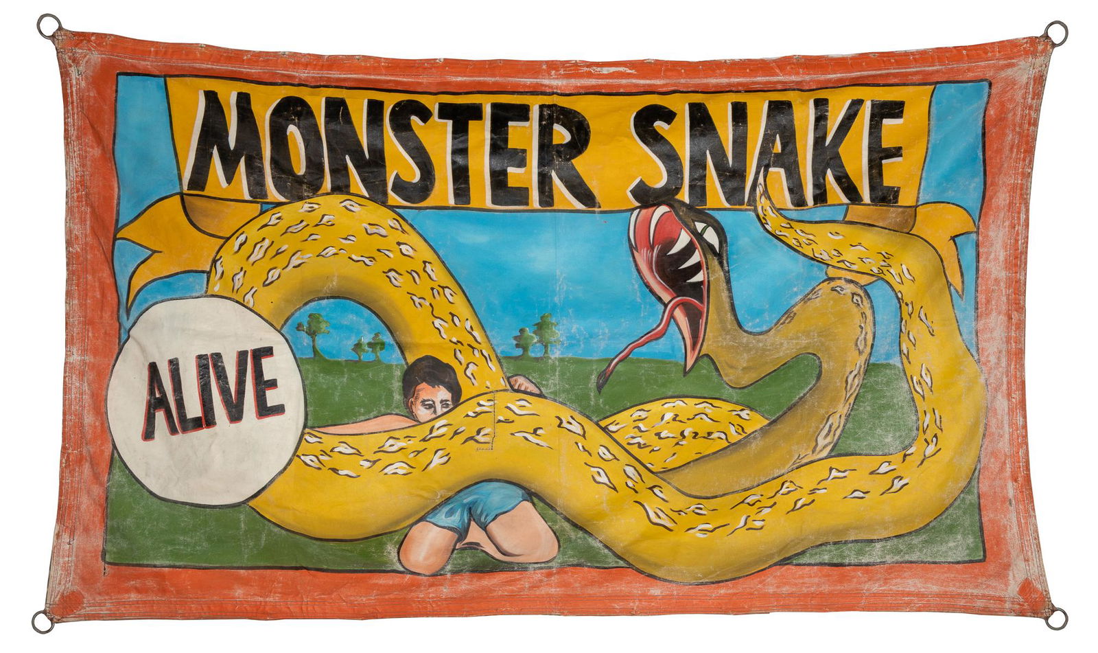 [SIDE SHOW BANNER]. Monster Snake Alive. [N.d.]. Paint on c... (1 of 1)