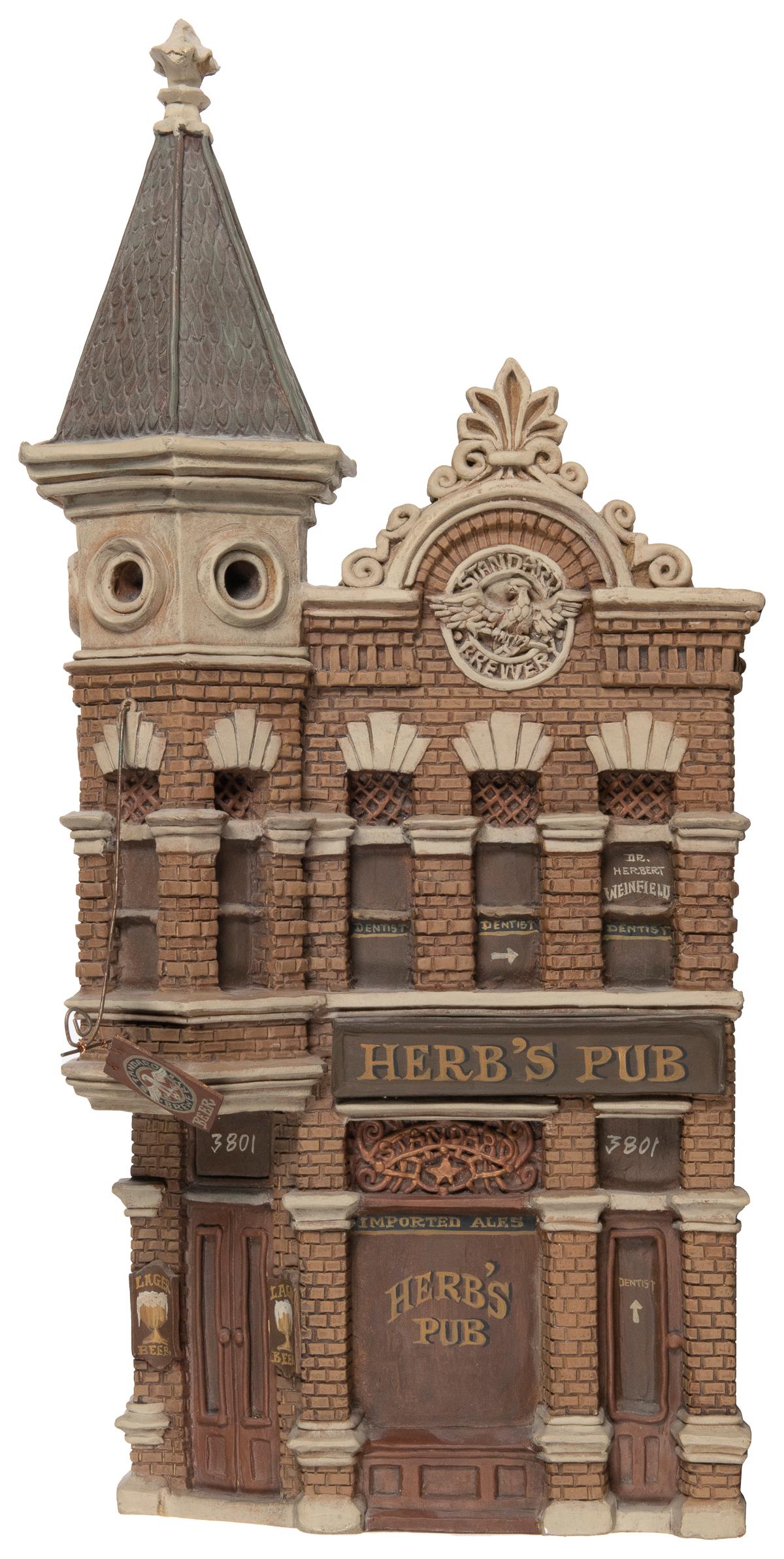 JACOBSEN, Zani (American, 1928-1993) Herb’s Pub. Hand caste...: JACOBSEN, Zani (American, 1928-1993) Herb’s Pub. Hand casted plaster relief. Not dated. Incised signature. 24 h x 12 w x 4 ½” d. Surface dirt. Occasional tiny losses of plaster and pa