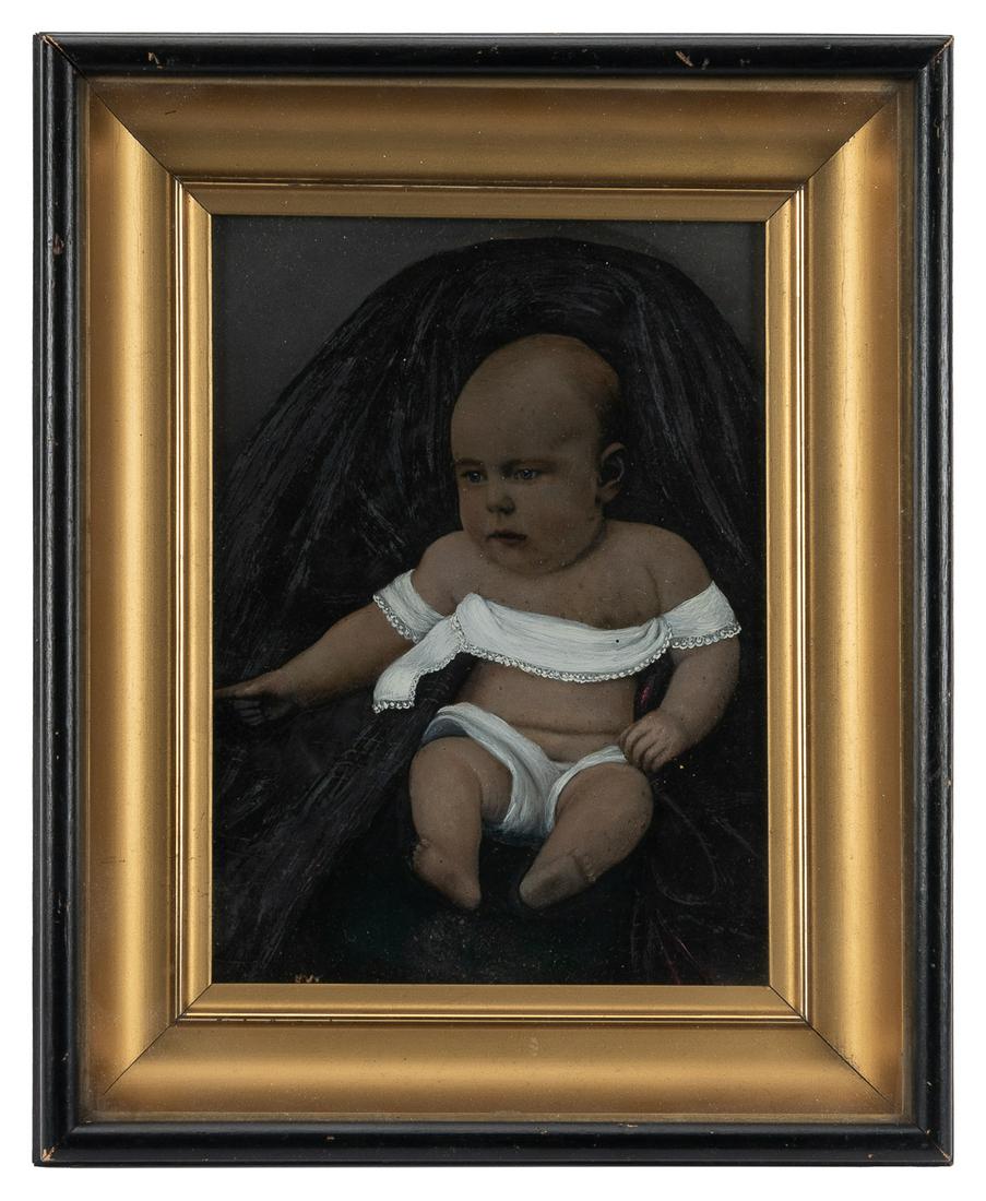 [PHOTOGRAPHS]. Hand-painted tintype photograph of an infant... (1 of 1)