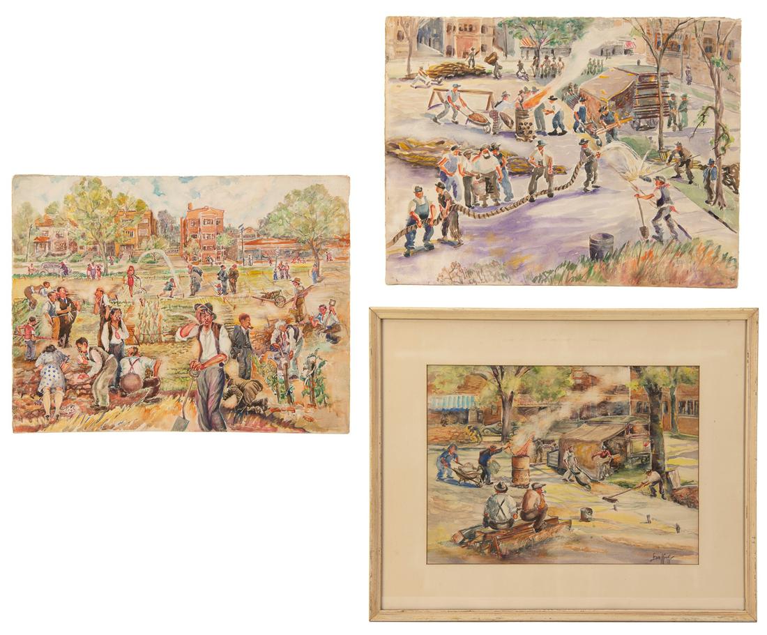 HIRT, Edna (American, 20th century) Sidewalk Superintendent... (1 of 6)