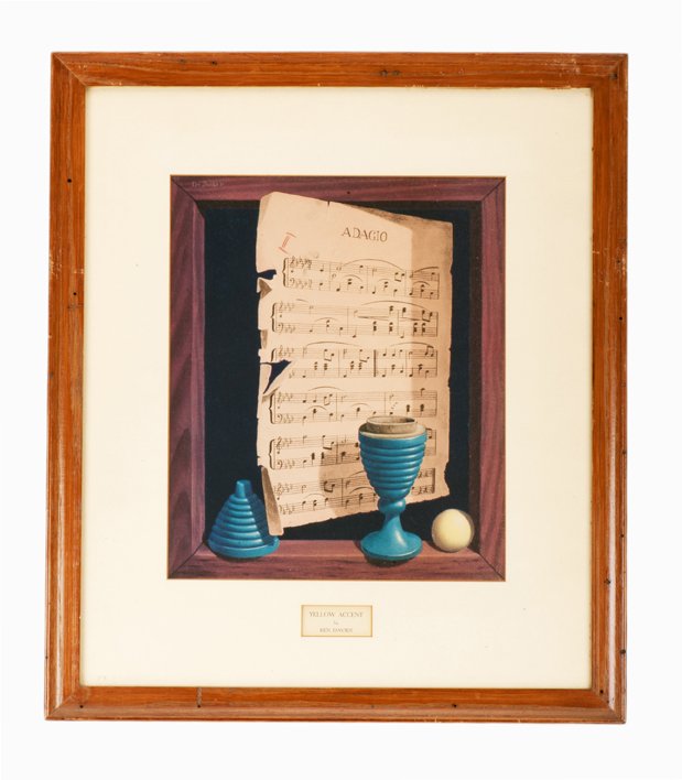 Davies, Ken. Yellow Accent and Red Accent. A pair: Davies, Ken. Yellow Accent and Red Accent. A pair of later prints of these tromp l’oiel-style studies in which conjuring apparatus is prominently featured. 17 x 20”, framed and glazed. Good condit