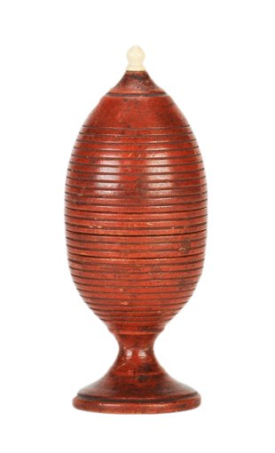 Gilded Egg Vase. London, Hamley, ca. 1890.: Gilded Egg Vase. London, Hamley, ca. 1890. An egg appears in the vase, then changes color to gold, and finally vanishes. Turned rosewood vase with ivory finial. 4 ¾” high. Good condition.