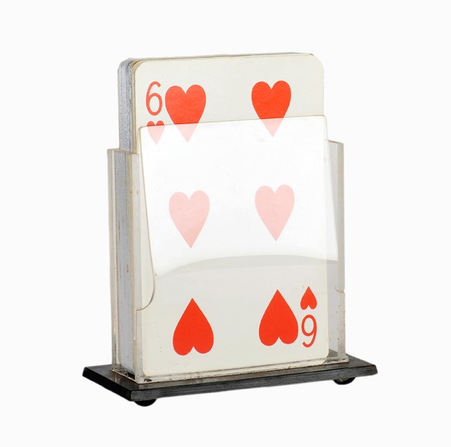 Jumbo Rising Cards. Pasadena, Carl Williams. 1990: Jumbo Rising Cards. Pasadena, Carl Williams Custom Magic, ca. 1990. Electronically controlled jumbo deck from which selected cards rise at the magician’s command. With plexiglass houlette. Hallmarke