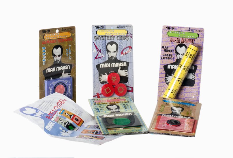 Set of 5 Max Maven magic tricks. 1990, Japan. New: Max Maven magic tricks. Tokyo Japan, White Cats Enterprise/Party Room 21, 1990. Complete set of five pocket tricks in a series endorsed and created by Max Maven, including Color Illusion, Psychic Comp
