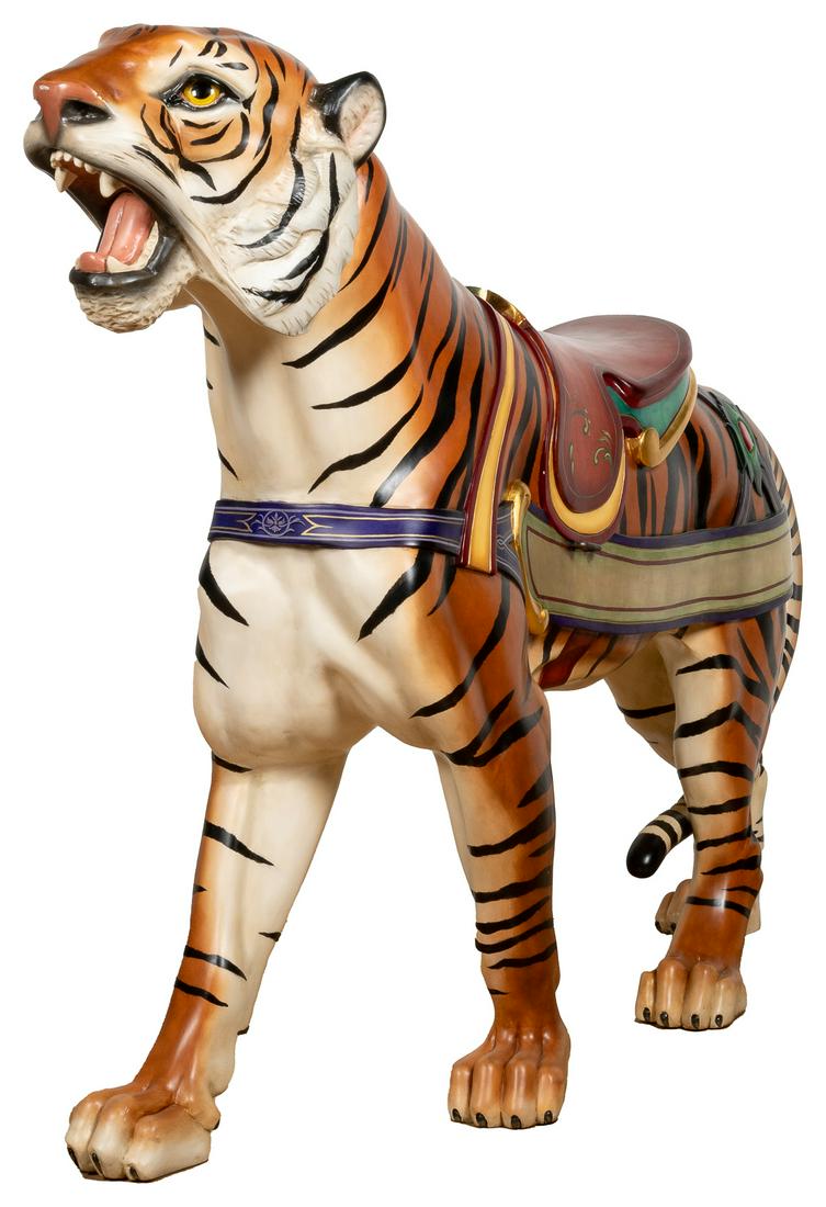 Dentzel Carousel Tiger. Circa 1915. Height 50”. Length 7’. ... (1 of 3)