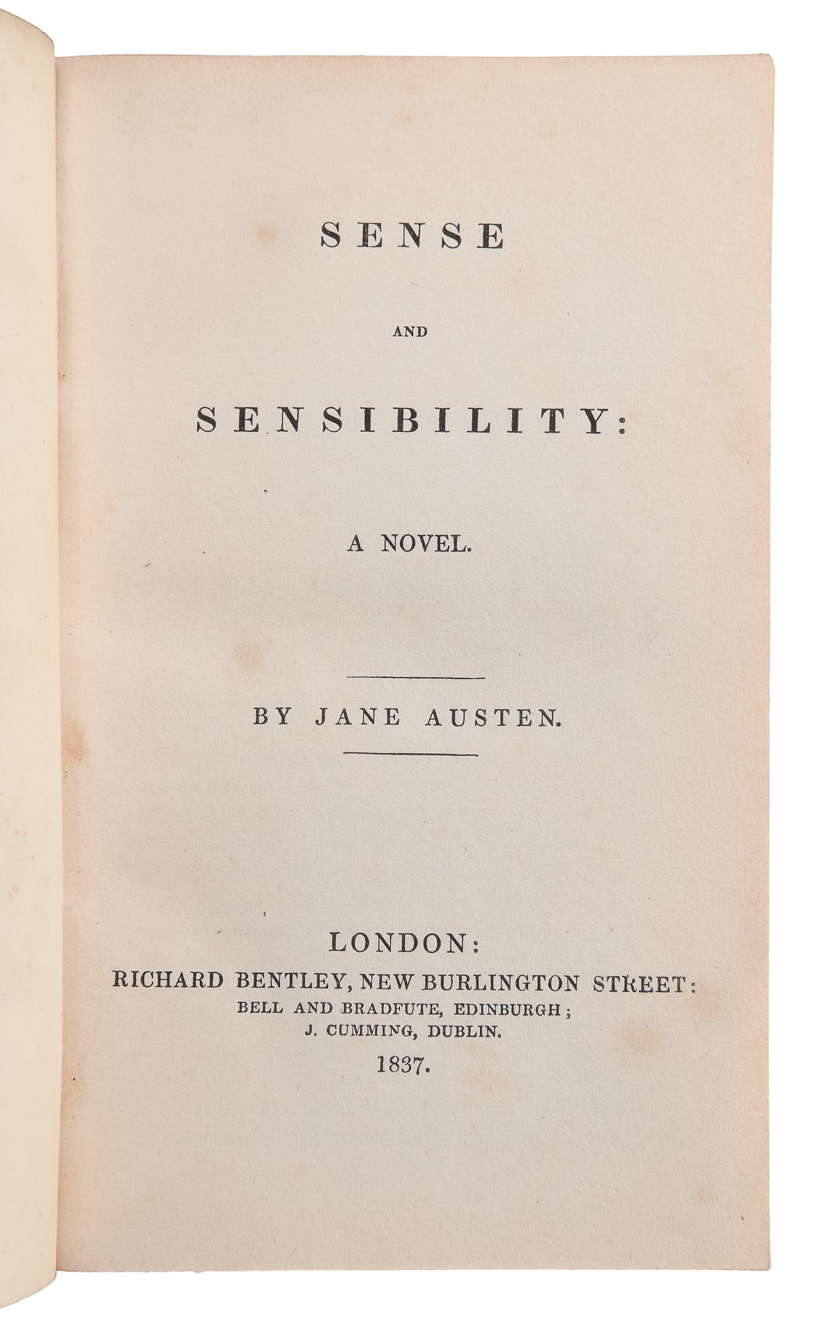 AUSTEN, Jane (1775-1817). Sense and Sensibility: A Novel. L... (1 of 4)