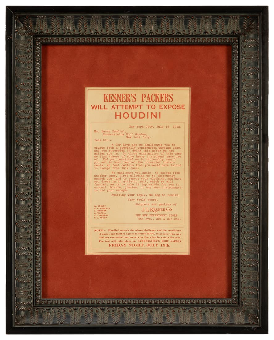 HOUDINI, Harry (Erik Weisz, 1874 – 1926). Kesner Packers Wi... (1 of 1)