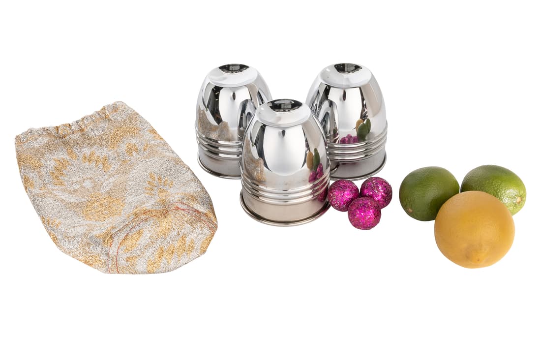 Chrome Paul Fox Chick Cups. Phoenix: Danny Dew, ca. 1975. C...: Chrome Paul Fox Chick Cups. Phoenix: Danny Dew, ca. 1975. Chromed oversize set of spun brass cups designed by Paul Fox. Large enough to accommodate a baseball or live baby chick. 4” high, openin