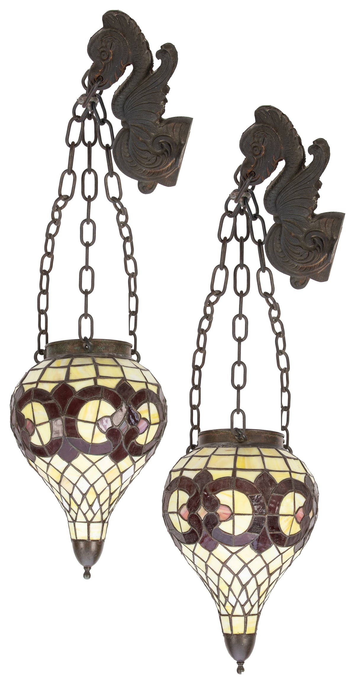 Pair of Hanging Apothecary / Soda Fountain Stained Glass Sh... (1 of 4)