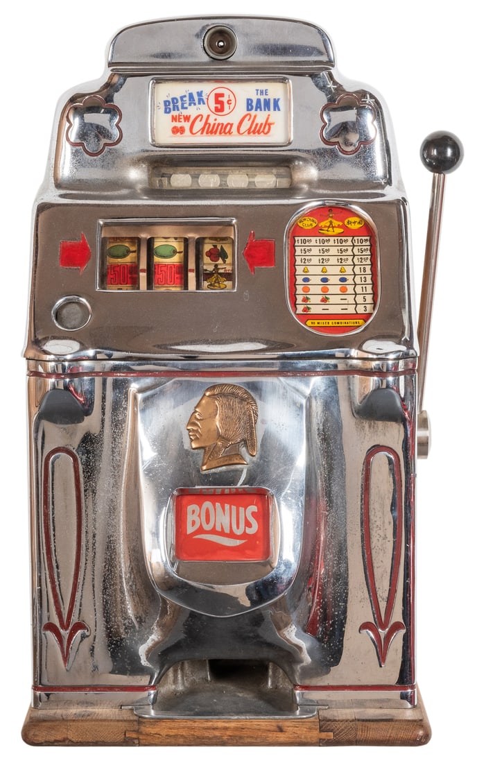 O.D. Jennings 5 Cent New China Club Chief Slot Machine. Chi... (1 of 2)