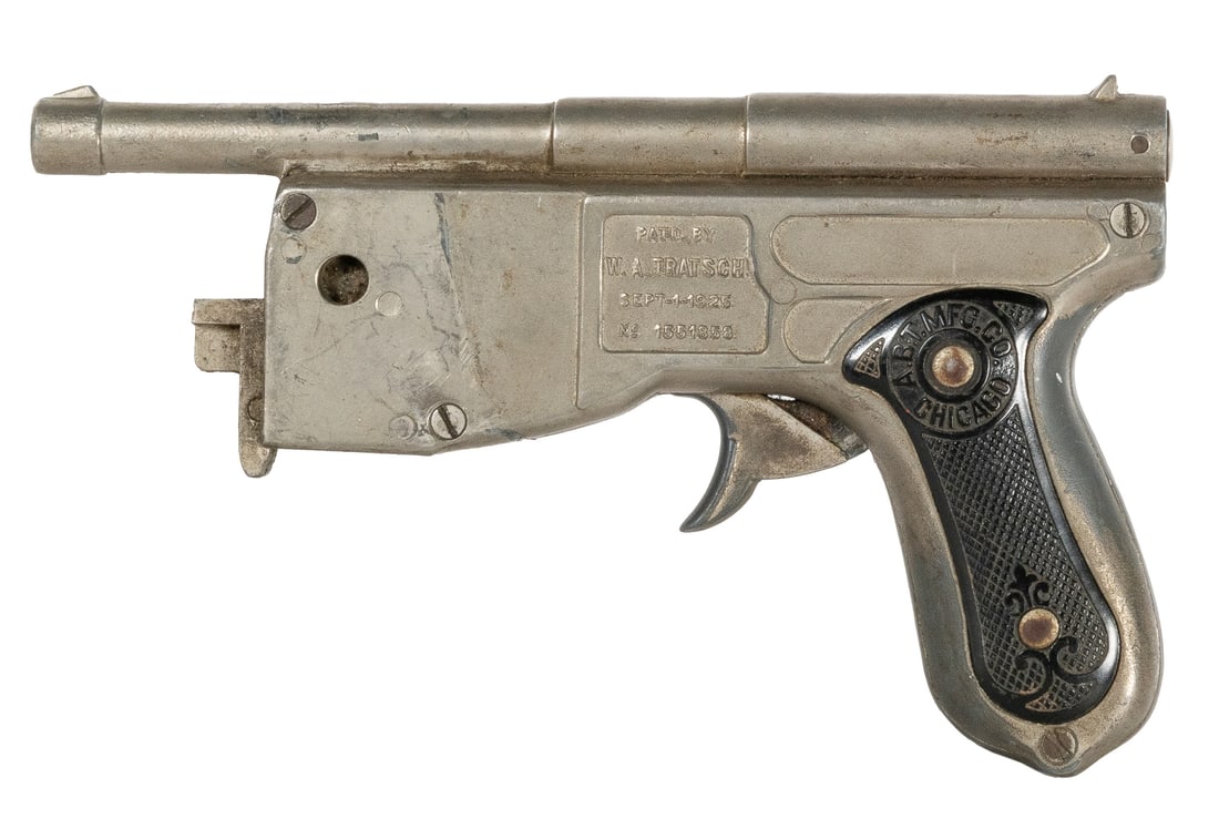 A.B.T. 1 Cent Target Shooting Gun. Chicago: A.B.T. Mfg. Cor...: A.B.T. 1 Cent Target Shooting Gun. Chicago: A.B.T. Mfg. Corp, ca. 1930s. Target gun only (this model lacks the slider on the side, but appears to have been manufactured without it). Untested, but trig