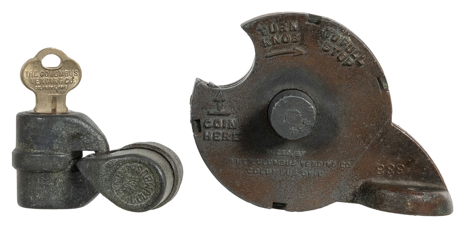 Columbus Vending 1 Cent Coin Slot with Knob and Two Barrel ... (1 of 2)