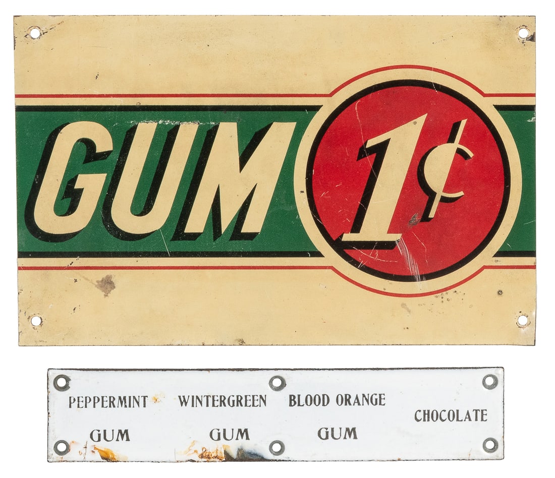 Two Chewing Gum Signs. Including: 1 Cent Gum tin sign, ca 1... (1 of 1)