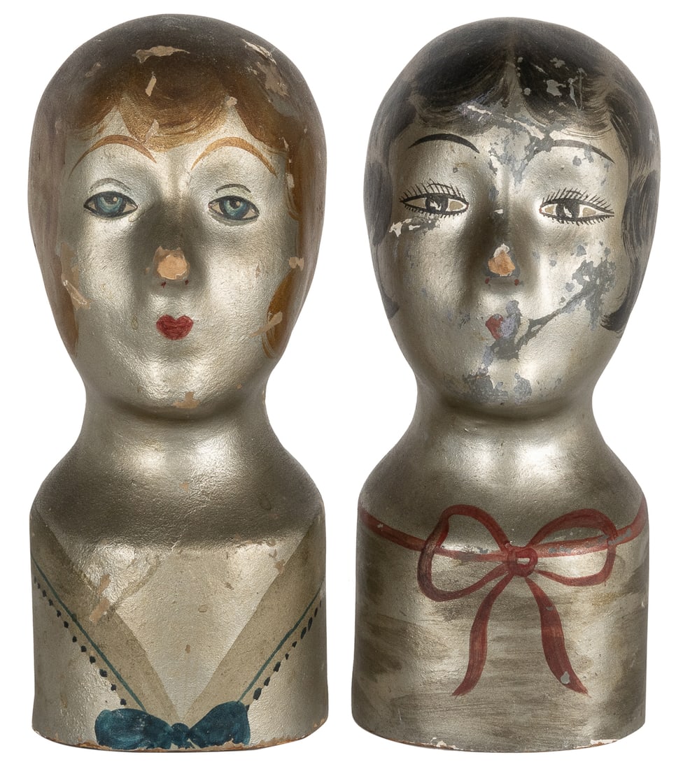 Art Deco-Style Pair of Papier Mache Female Busts. Circa 192... (1 of 3)