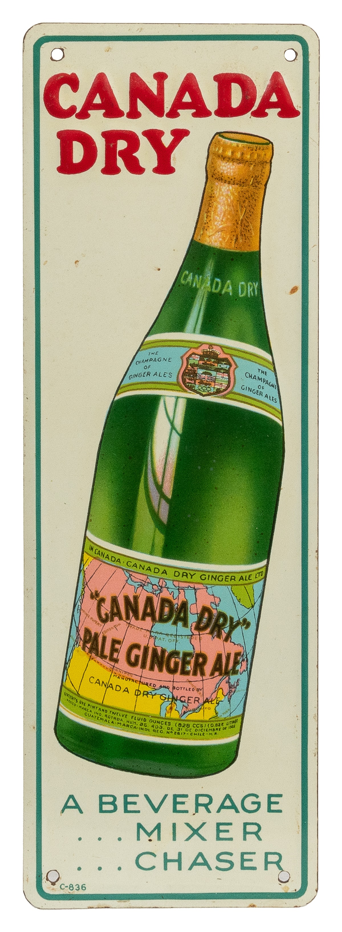 Canada Dry A Beverage / Mixer / Chaser Door Sign. Circa 192... (1 of 1)
