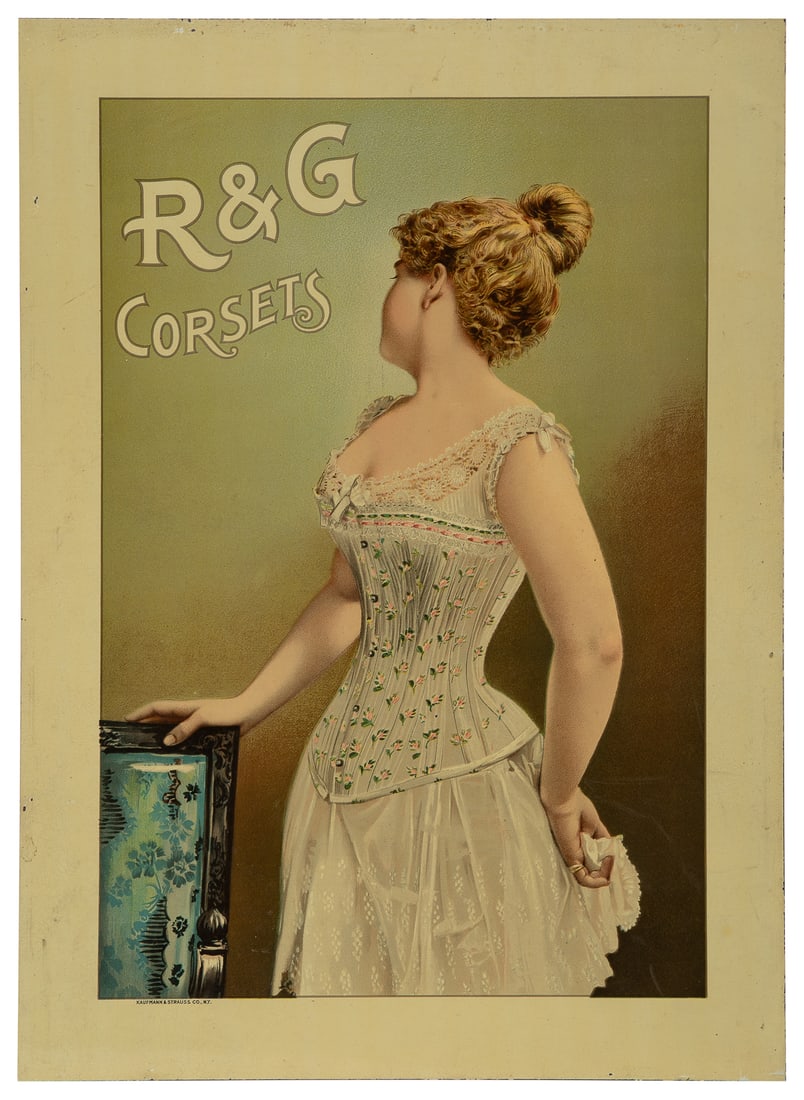 R&G Corsets Tin Sign. New York: Kaufmann & Strauss, ca. 189... (1 of 1)