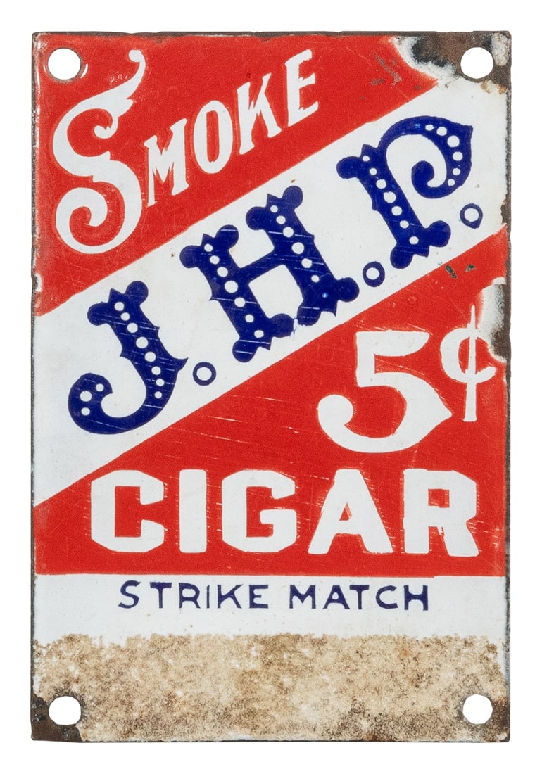 J.H P. 5 Cent Cigars Match Striker Porcelain Door Push Si... (1 of 1)