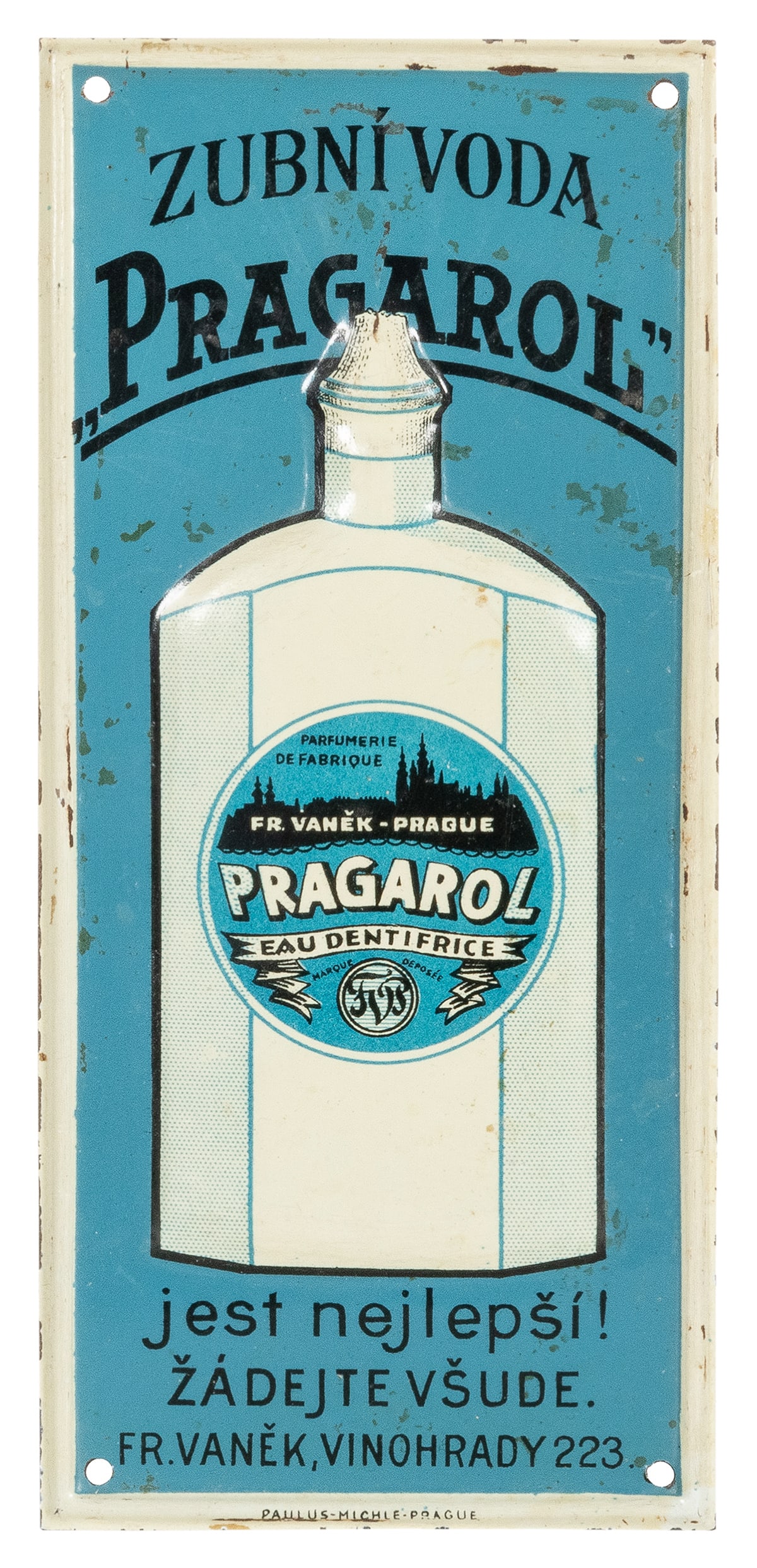 Zubni Voda Pragarol Mouthwash Tin Sign. Prague: Paulus-Mich... (1 of 1)