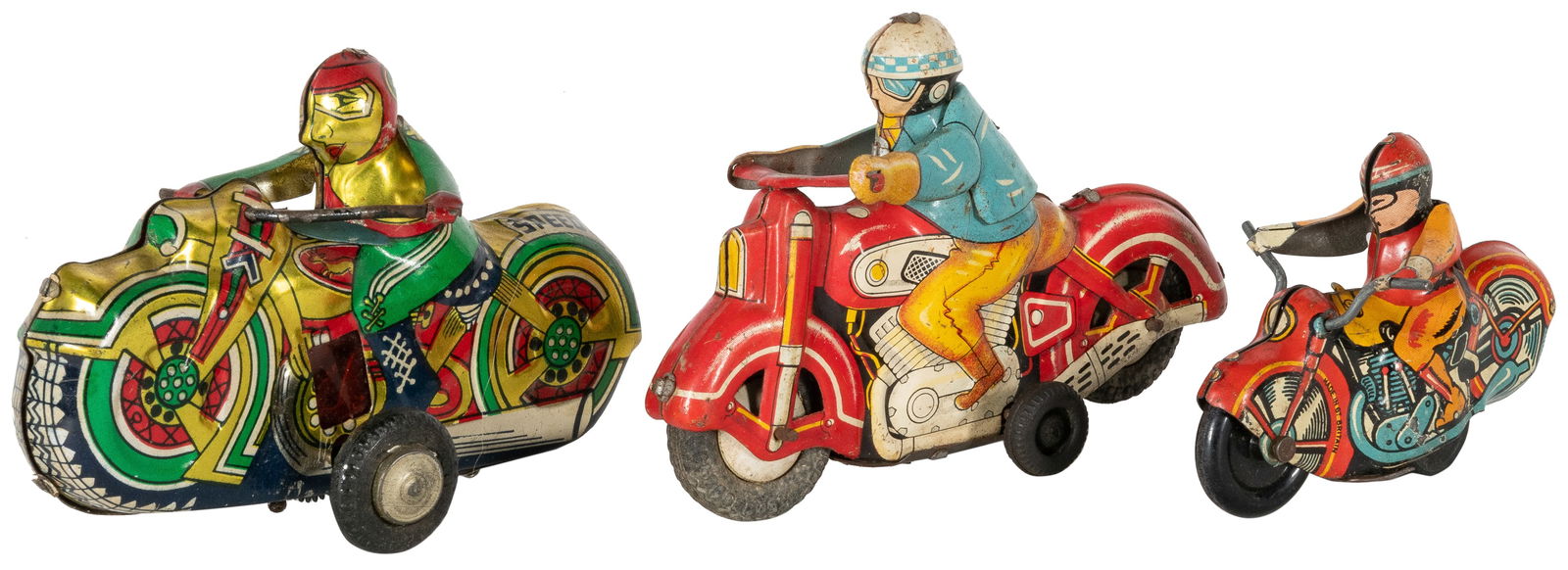 Group of Three Tin Japanese Friction Motorcycles. Including... (1 of 2)