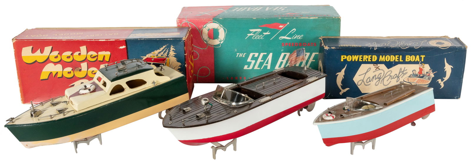 Group of Three Wooden Battery Operated Boats in Original Bo... (1 of 3)