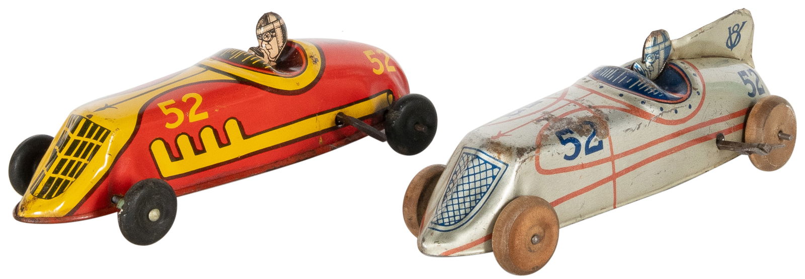 A Pair of Vintage Wind-Up Tin Race Cars. Including: red “52... (1 of 2)