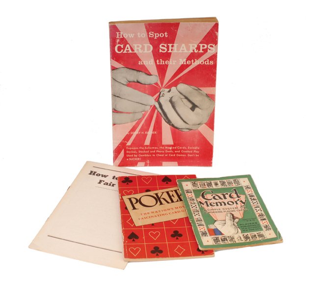 Four books about cheating and playing cards.: [Miscellaneous] Four books about cheating and playing cards. Including Card Memory (1920), Poker: The Nation’s Most Fascinating Game edited by Albert Morehead (1950), How to Control Fair Dice (ca. 1