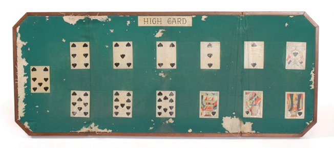 Folding Faro Layout. Geo. Mason & Co., Denver 1900: Folding Faro Layout. Geo. Mason & Co., Denver, CO., ca. 1900. Name and address stenciled on back of layout. Cloth has many moth holes. 40 ½ x 17”. Fair.