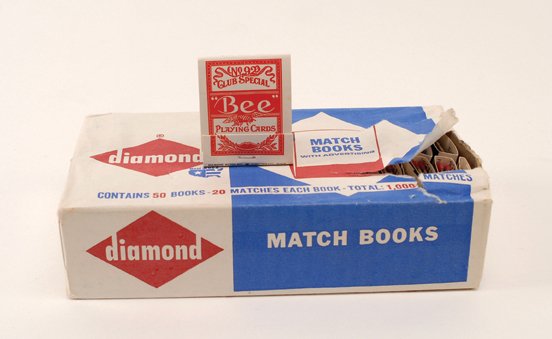 50 US Playing Card Co. Match Books. USPCC ca. 1950: 50 US Playing Card Co. Match Books. USPCC, Cincinnati OH, ca. 1950. Match books advertise Bee “No. 92” Club Specials. Original box. NM.