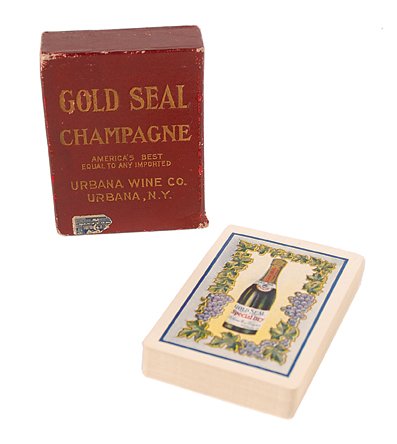 Gold Seal Champagne Wide Advertising Playing Cards: Gold Seal Champagne Wide Advertising Playing Cards. Urbana Wine Co., Urbana, N.Y., ca. 1900. 52 cards, no joker, original box. NM.